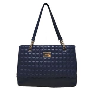 Tignanello Navy Blue Quilted Patent Leather Shoulder Chain Straps Purse